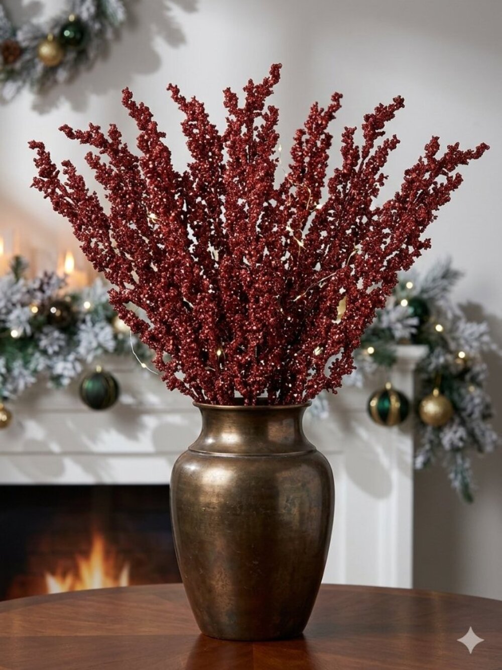 10pc Red Iced Glitter Christmas Floral Spray Stems 27"